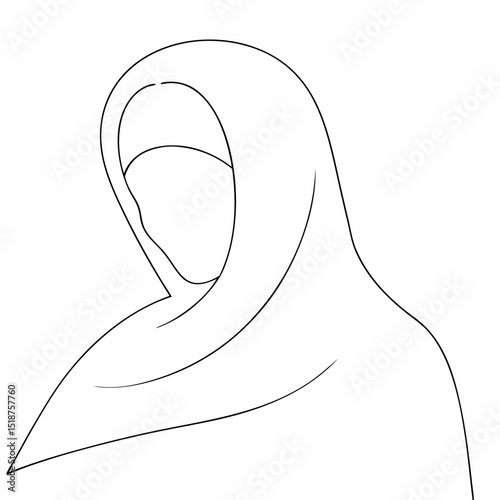 Beautiful women in hijab coloring page simple and minimal line art illustration on white background
