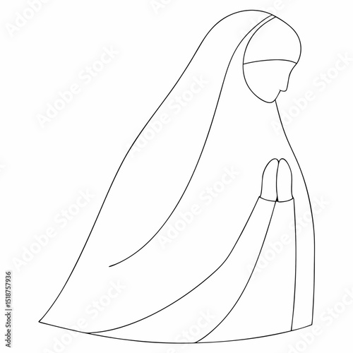 Niqab Muslim woman coloring page simple and minimal line art illustration on white background