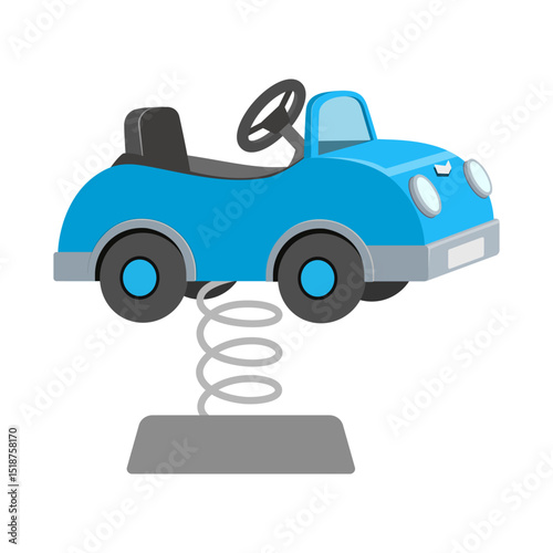 A blue car toy with a spring, suitable for playgrounds and children's play