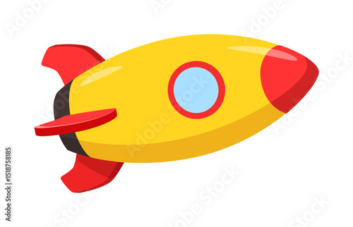 Illustration of a cartoon rocket in yellow and red color isolated on white background