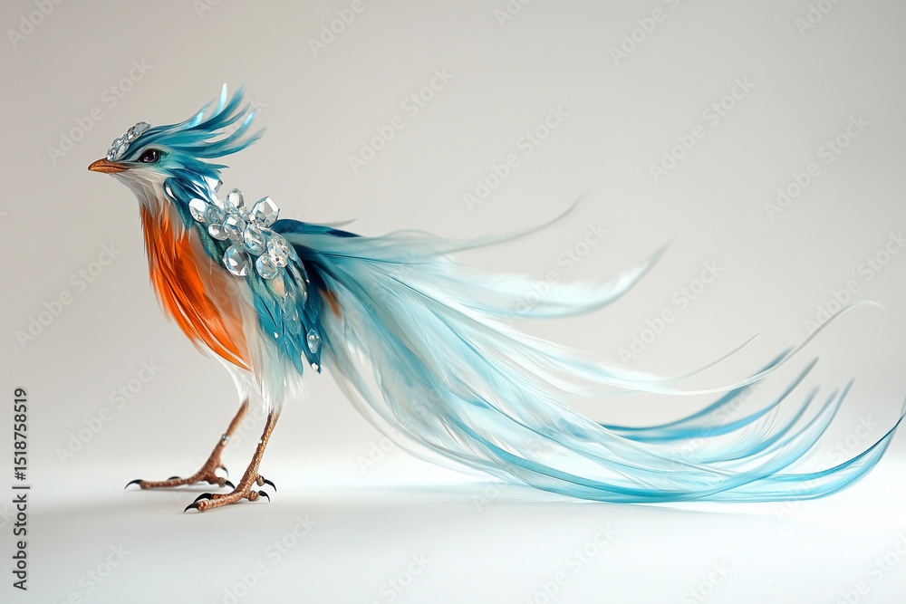 Obraz premium beautiful and unique fantasy bird with crystal feathers and long tail