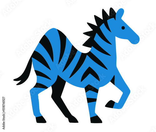 Zebra Strip illustration, colorful minimalist style, mid-century modern, childlike shapes, whimsical character design, no outlines, solid colors, stylized proportions
