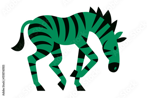 Zebra Strip illustration, colorful minimalist style, mid-century modern, childlike shapes, whimsical character design, no outlines, solid colors, stylized proportions