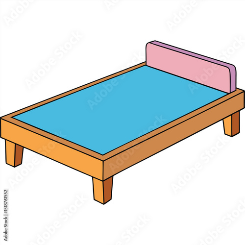 Illustration of a bed with blue mattress isolated on transparent background