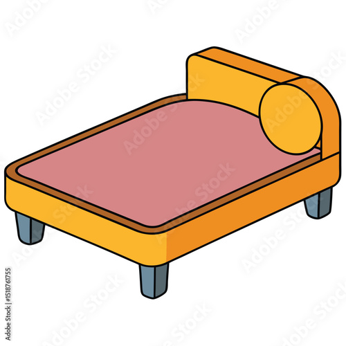 Illustration of a bed with blue mattress isolated on transparent background