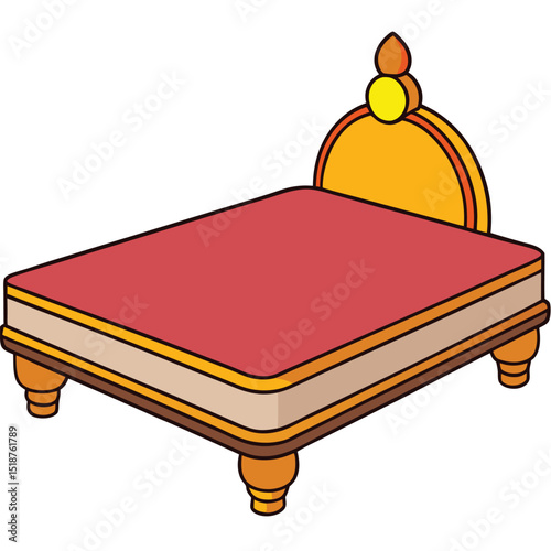 Illustration of a bed with blue mattress isolated on transparent background