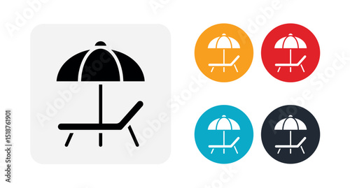 Beach chair with sun umbrella icon illustration isolated vector sign symbol