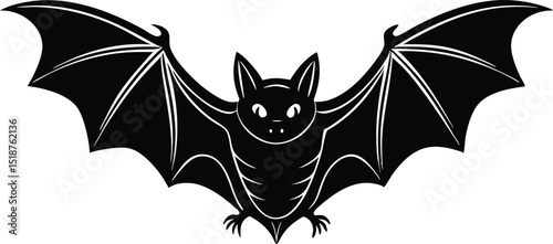 Black Bat Silhouette Vector Illustration with Spread Wings