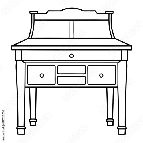 Vintage vanity table with drawers isolated on transparent background
