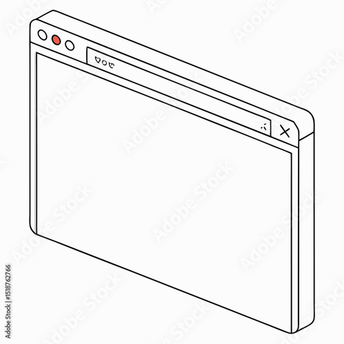 Isometric illustration of a web browser window, displaying a simple address bar with a "404" error code