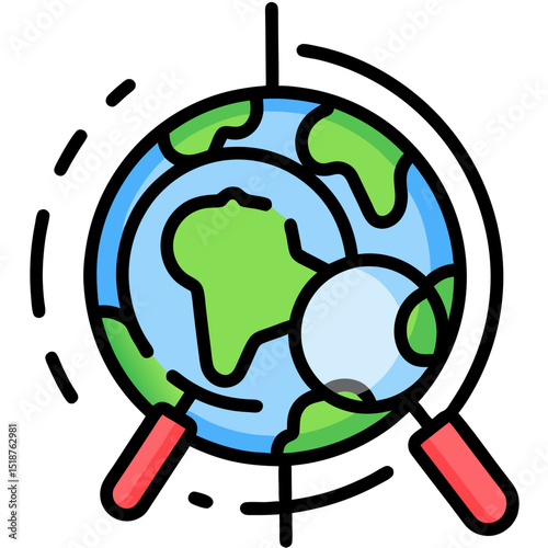 Global Exploration: Magnifying Glass Examining Earth Icon