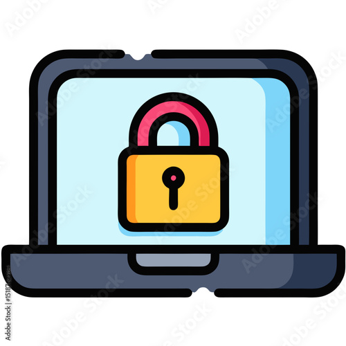 Secure Laptop Icon: Data Protection and Online Privacy Symbol
