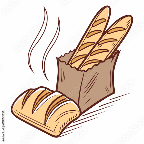 Two loaves of bread in a paper bag, steaming