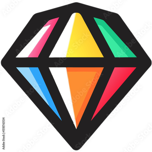 Colorful Facet Gem Icon, Bright Jewel, Multicolored Diamond Illustration