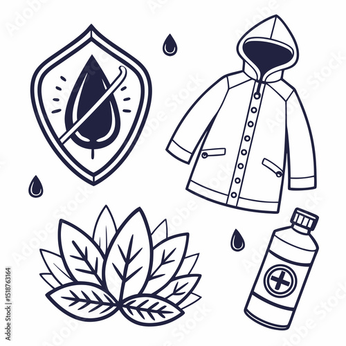 Eco-friendly raincoat design with leaf and water drop graphic