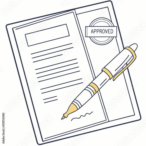 Approved document with pen, signifying completion and acceptance (1)