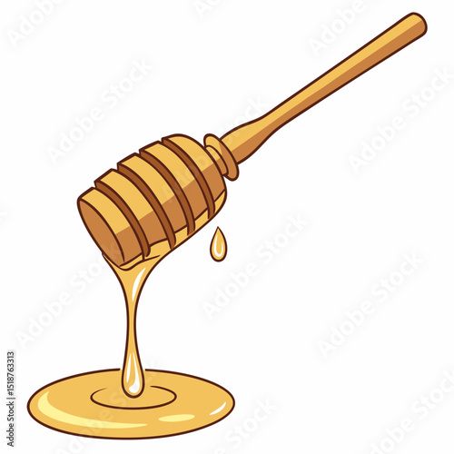 Wooden honey dipper with dripping honey