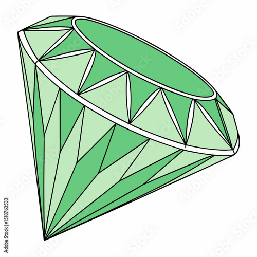 A stylized illustration of a multifaceted green gem, showcasing its intricate design and gradient shading
