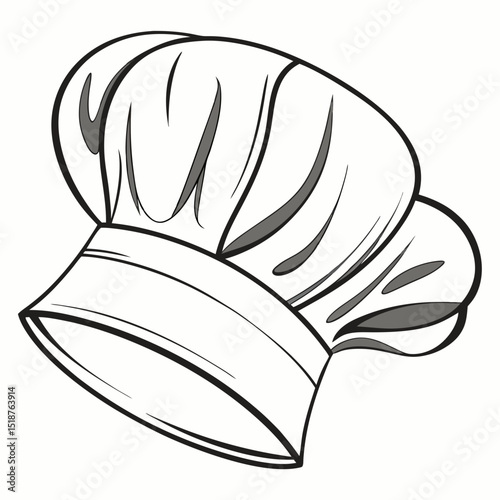 A stylized illustration of a chef's hat, featuring a tall, pleated crown and a wide brim.  The design is simple yet expressive, suitable for culinary-themed projects