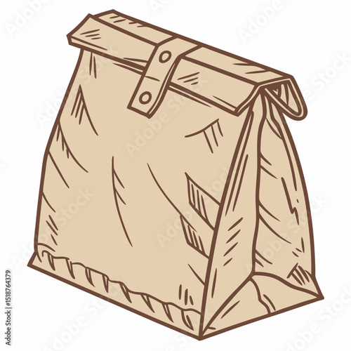 Hand-drawn illustration of a paper bag with a sealed top, showing texture and detail