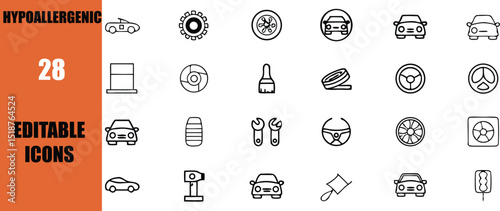 Car automotive parts and service icons vector set editable outline style for web and graphic design needs