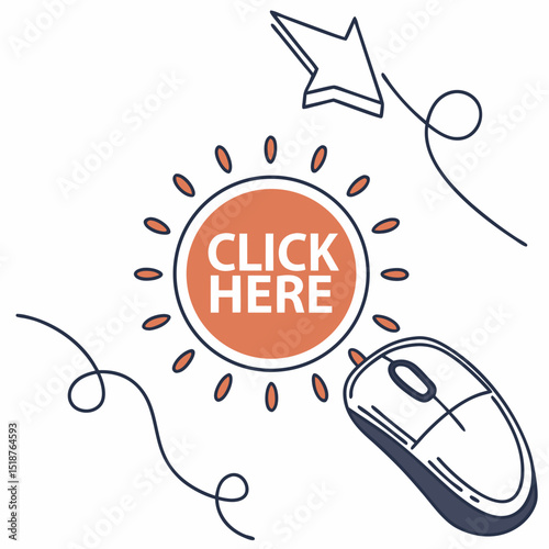 Click Here button with sunburst and cursor