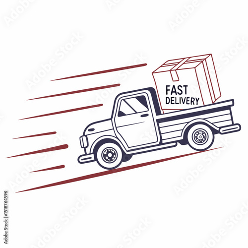 Fast delivery truck illustration, speeding with package