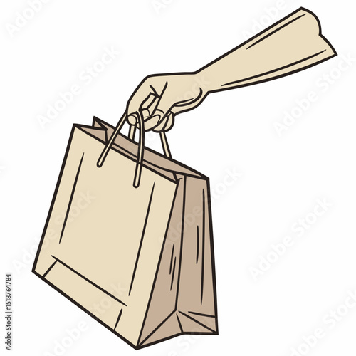 A hand holding a paper shopping bag