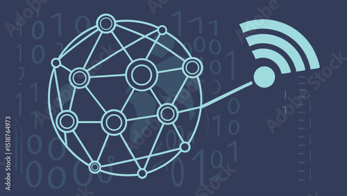 Global network connection visualization with binary code backdrop