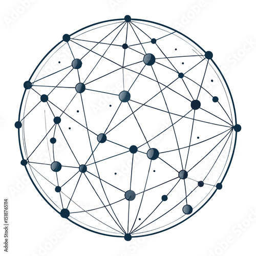 A spherical network of interconnected nodes and lines represents global connections and data exchange.