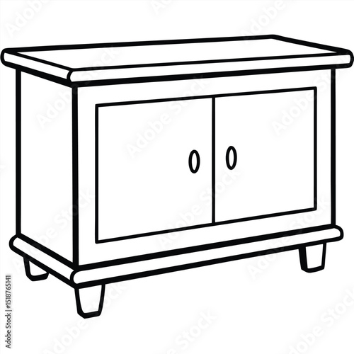 Line art of a cabinet with drawers isolated on transparent background