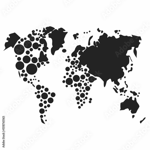 Abstract world map illustration with varying sized circles forming continents