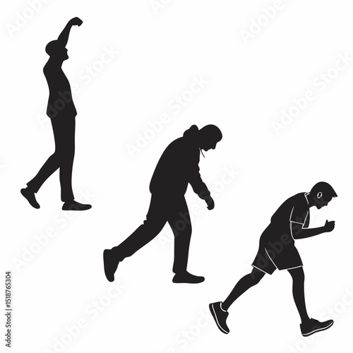 Three male silhouettes depicting triumph, defeat, and surrender