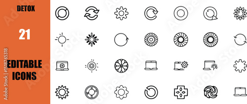 Collection of twenty one detox editable icons for graphic design and web development projects resource pack