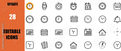 Collection of time and date vector icons for schedule management and appointment reminder design elements editable set