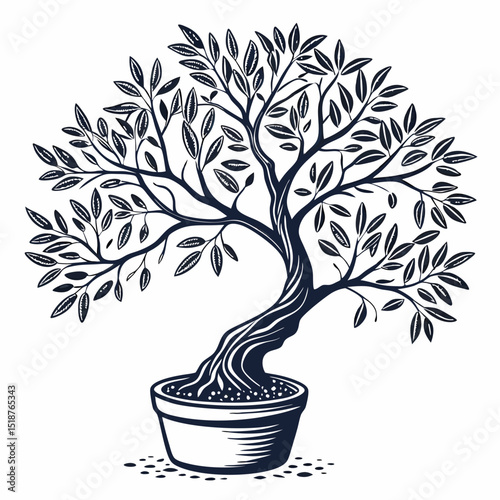 Stylized dark tree illustration with leaves