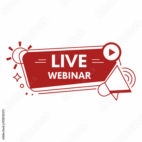 Red banner announcing a live webinar with play button and megaphone icon