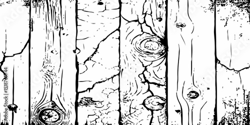 black and white showing the intricate details of wood grain, cracks, and rings, creating a visually striking abstract pattern. 