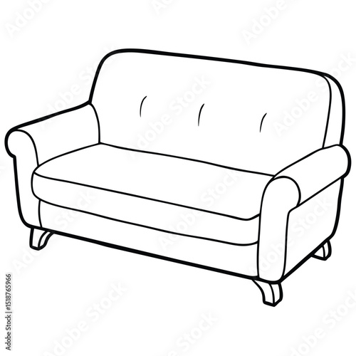 Illustration of a couch isolated on white background in black and white