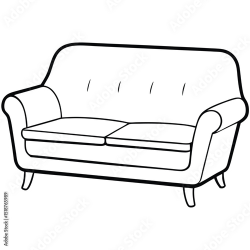 Illustration of a couch isolated on white background in black and white