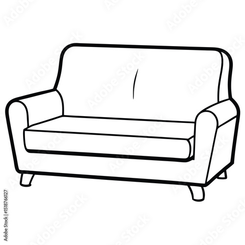 Illustration of a couch isolated on white background in black and white
