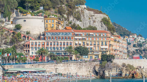 View of the beach in Nice timelapse, France, near the Promenade des Anglais.