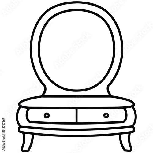 Illustration of a vanity table with round mirror isolated on white background