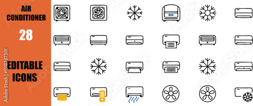 Air conditioning system icons vector set editable air conditioner climate control and cooling technology design 1