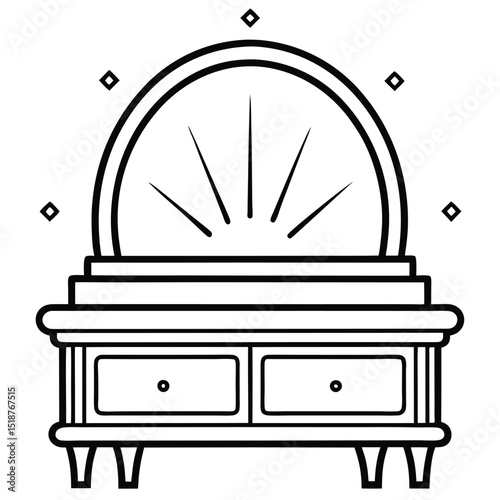 Illustration of a vanity table with round mirror isolated on white background