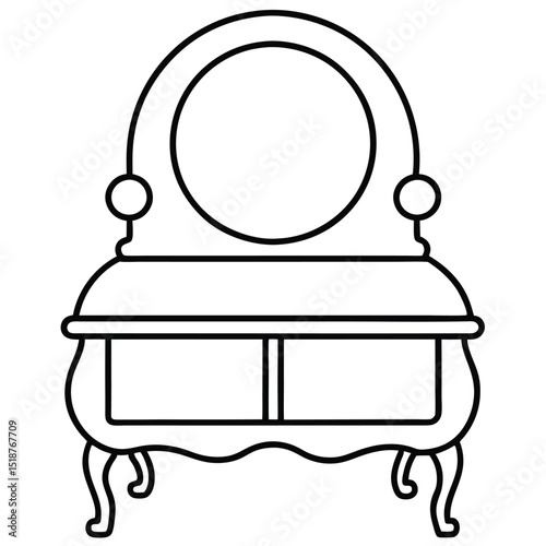 Illustration of a vanity table with round mirror isolated on white background