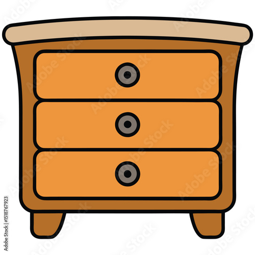 Wooden nightstand with three drawers isolated on transparent background