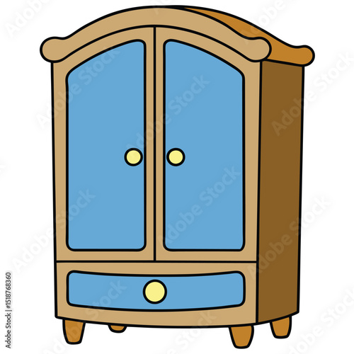 Wooden nightstand with three drawers isolated on transparent background