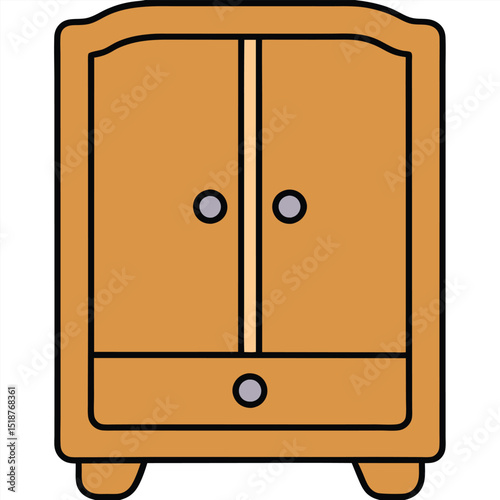 Wooden nightstand with three drawers isolated on transparent background