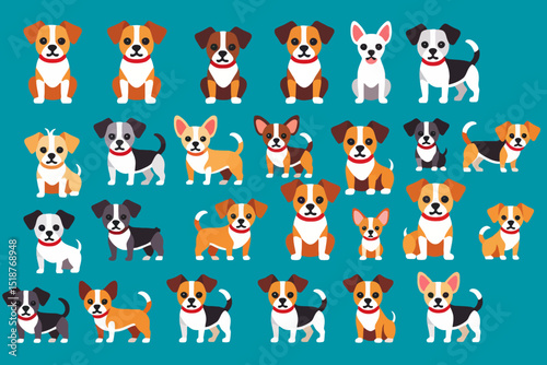 Cute Dog Breed Illustration - Cartoon Dog Pattern on Blue Background - Playful Puppy Vector Art for Dog Lovers - Funny Animal Designs for Kids and Adults